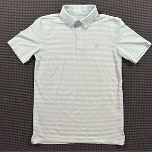Southern Tide Youth Polo Shirt Light Blue White Stripe Short Sleeve Size L 12 14